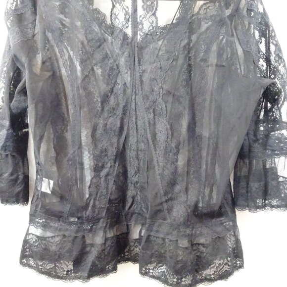 Coldwater Creek Black Lace Button Down Sheer Size PXL Goth Fairycore Whimsy - Picture 8 of 8